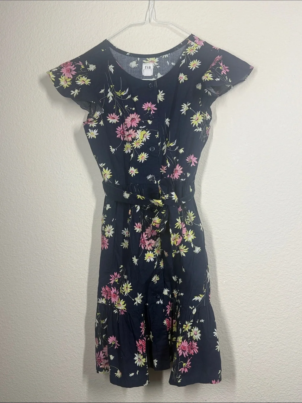 GAP kids Navy Floral Tie-Waist Short Sleeve Dress
